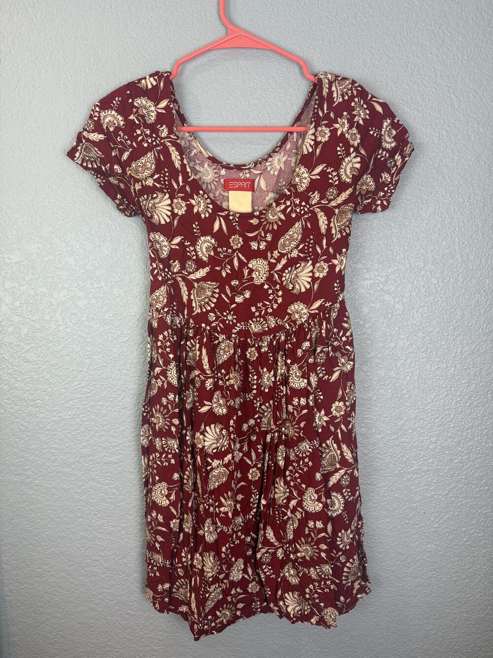 Esprit Dress Womens XS Floral Short Sleeve Boho Fit Flare Casual Lightweight Y2K
